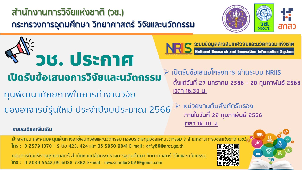 ทุนพัฒนาศักยภาพในการทำงานวิจัยของอาจารย์รุ่นใหม่ ประจำปีงบประมาณ 2566